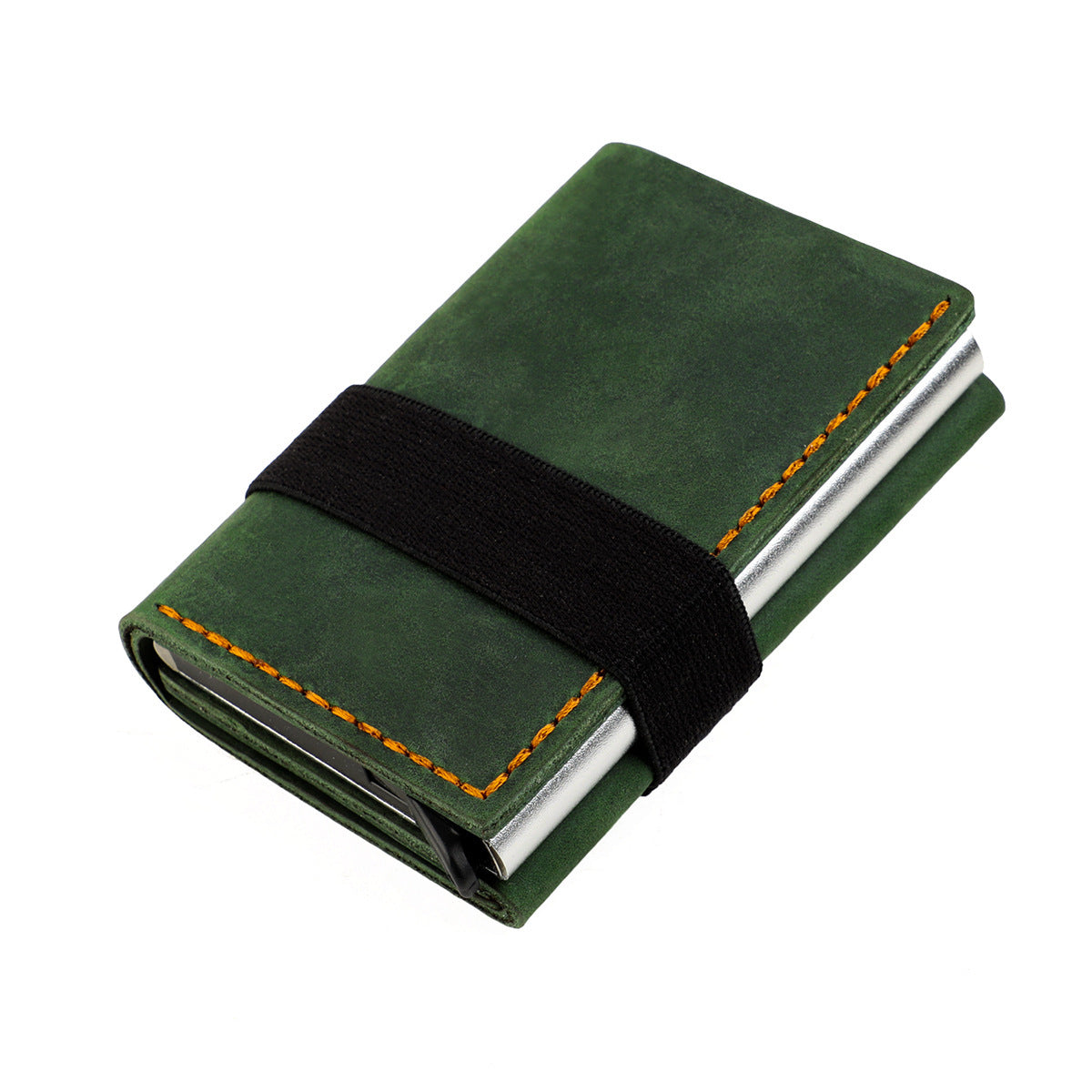 Box Elastic Band Cowhide Swiping Genuine Card Holder