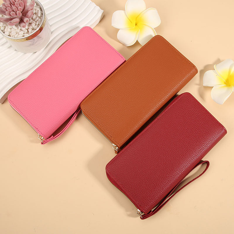 Women's Long Macaron Zipper Lychee Pattern Ladies Wallet