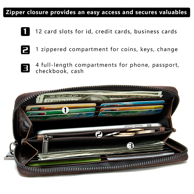 Men's Pattern Leather Long First Layer Cowhide Multiple Men's Wallets