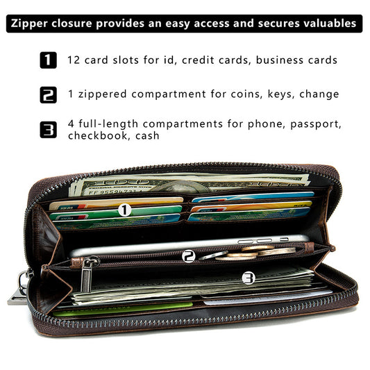 Men's Pattern Leather Long First Layer Cowhide Multiple Men's Wallets