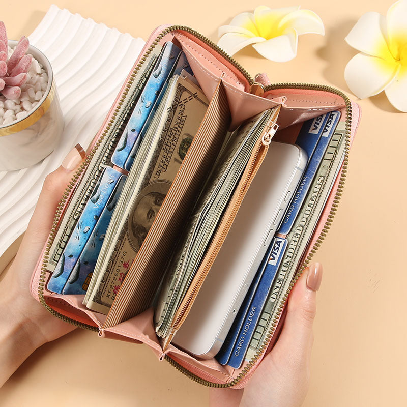 Women's Long Macaron Zipper Lychee Pattern Ladies Wallet