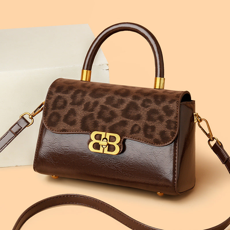 Women's Retro Suede Fashion Portable Trendy Leopard Shoulder Bags