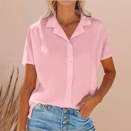 Women's Solid Color Buttons Lapel Cotton Linen Blouses