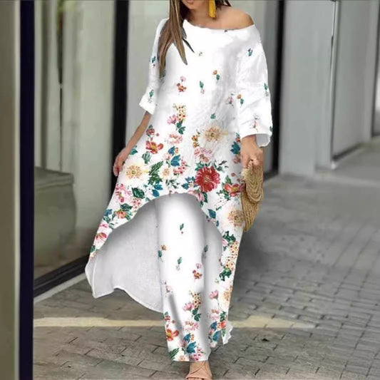 Women's Loose Large Irregular Pattern Print Ninth Sleeve Suits