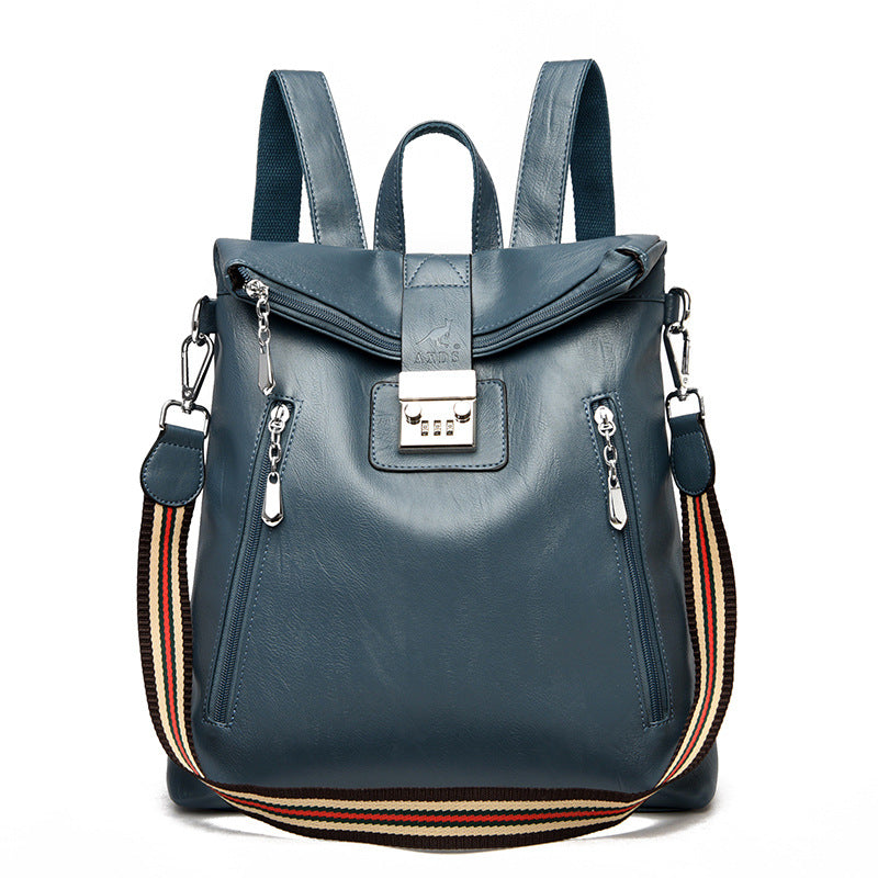 Women's Password Soft Leather Large Capacity Backpacks