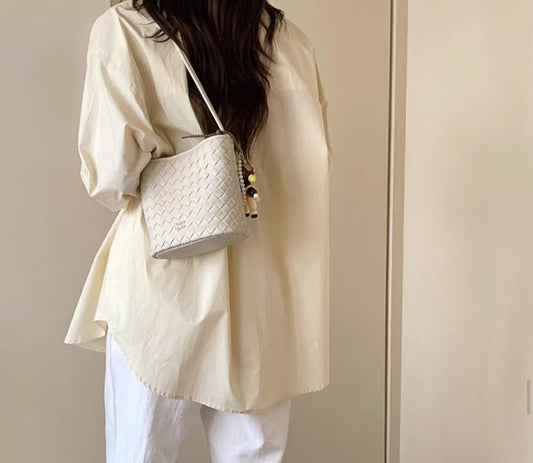 Women's South Style Owner Pearl Woolen Beige Crossbody Bags