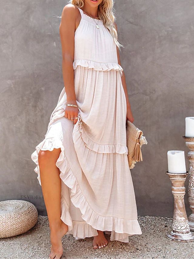 Women's Vacation Style Ruffled Long Dress Wide Dresses