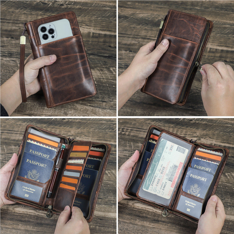 Men's Layer Cowhide Swiping Clutch Multifunctional Zipper Men's Handbags