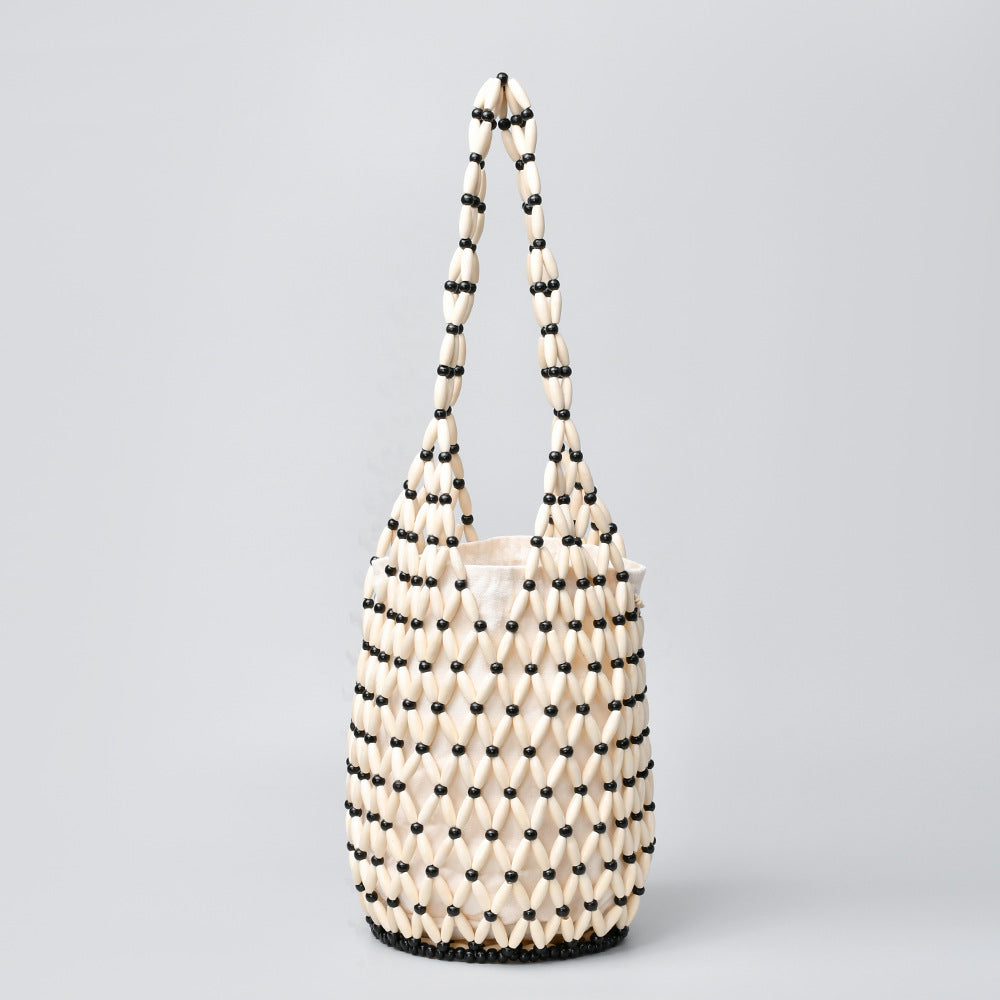 Women's With Wooden Beads Decoration Hand-woven Vacation Handbags