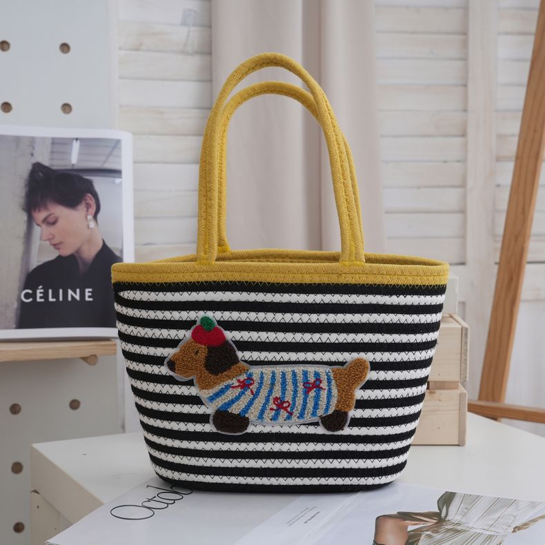 Women's Cotton String Woven Large Capacity Totes Cartoon Sausage Dog Women's Handbag