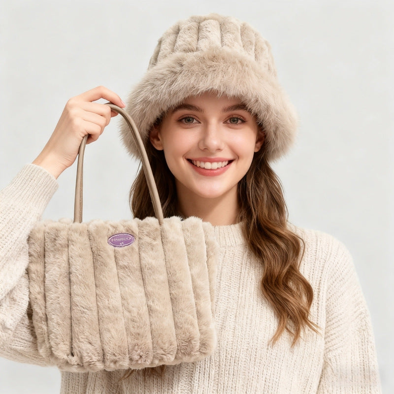 Women's Fashion With Hat Striped Texture Commuter Women's Shoulder Bag