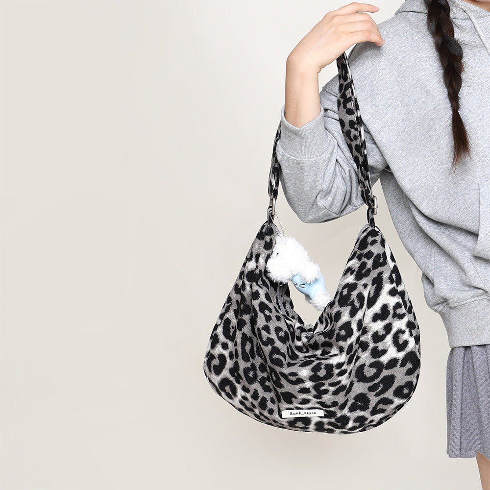 Spring Black White Leopard Print Canvas Female Crossbody Bags
