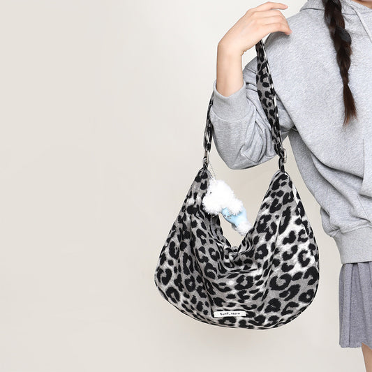 Spring Black White Leopard Print Canvas Female Crossbody Bags