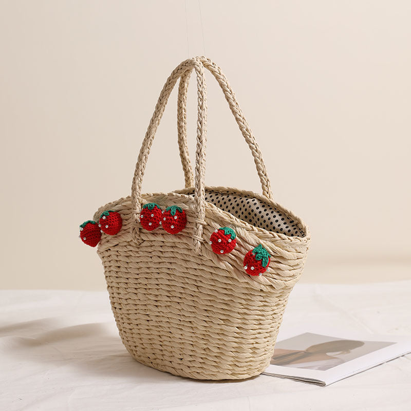 Vegetable Basket Hand Carrying Large Capacity Straw Bags