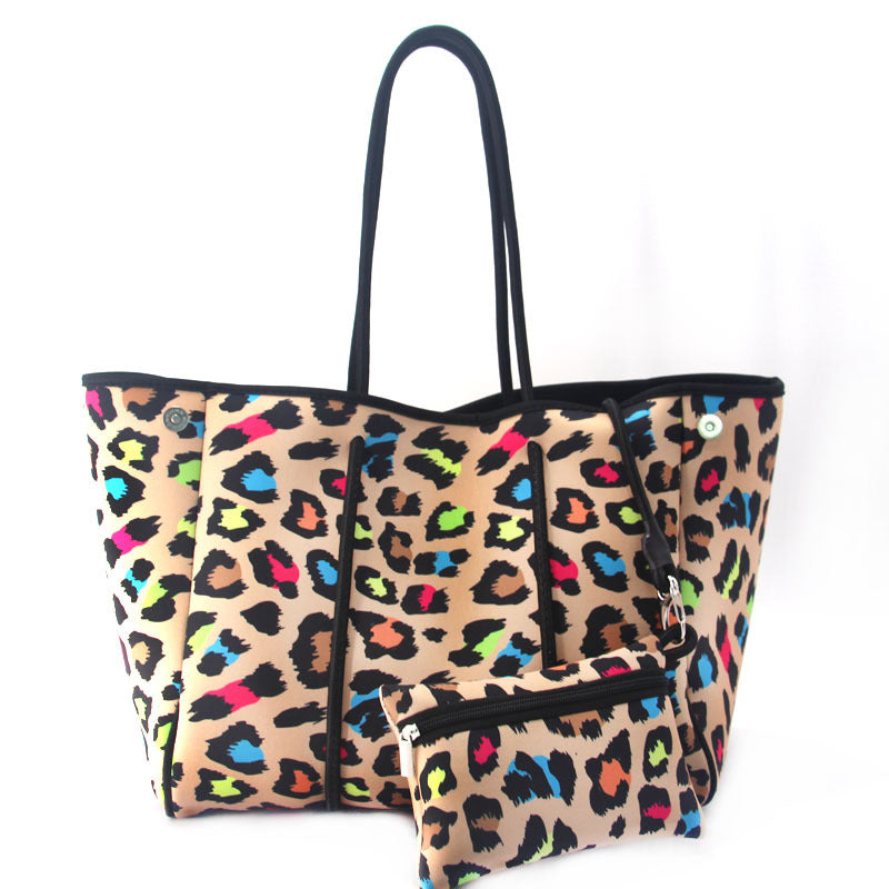 Leopard Print Printed Black Portable Beach Shoulder Bags