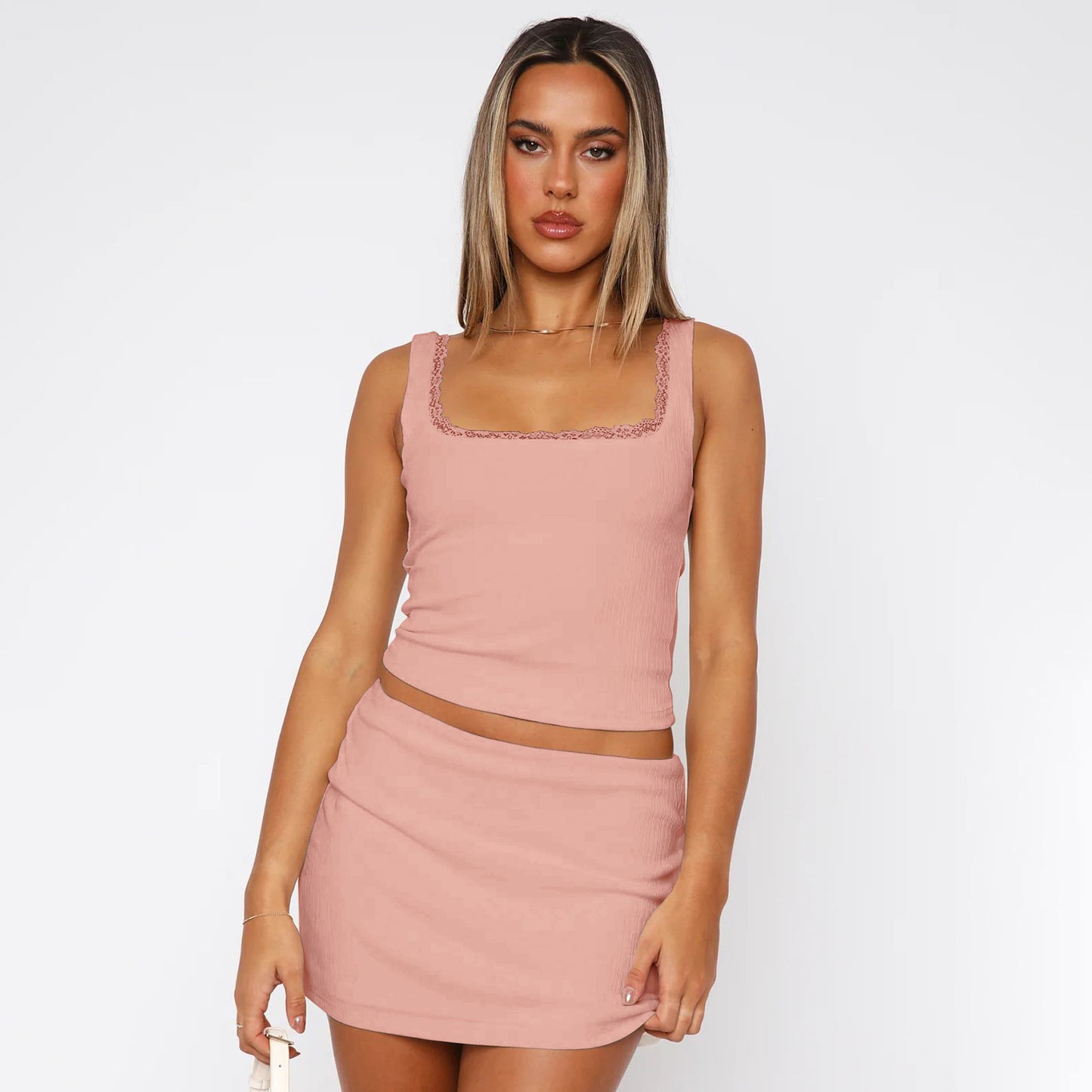 Women's Summer Lace Square Collar Hot Solid Tops