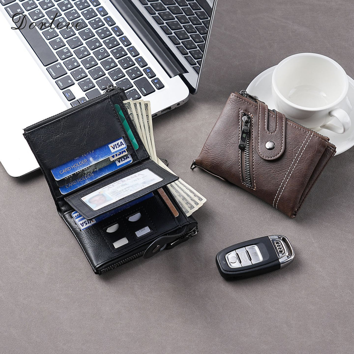 Men's Leather Short Zipper Hasp Billfold Men's Wallet