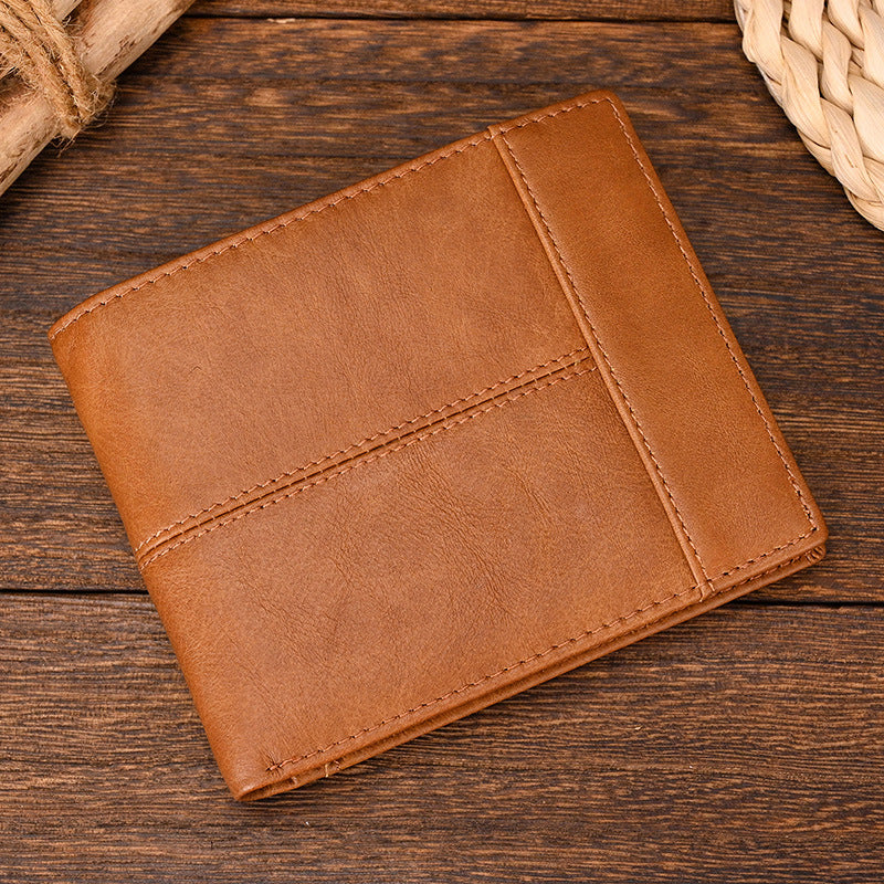 Men's Genuine Leather Swiping Short First Layer Men's Wallet