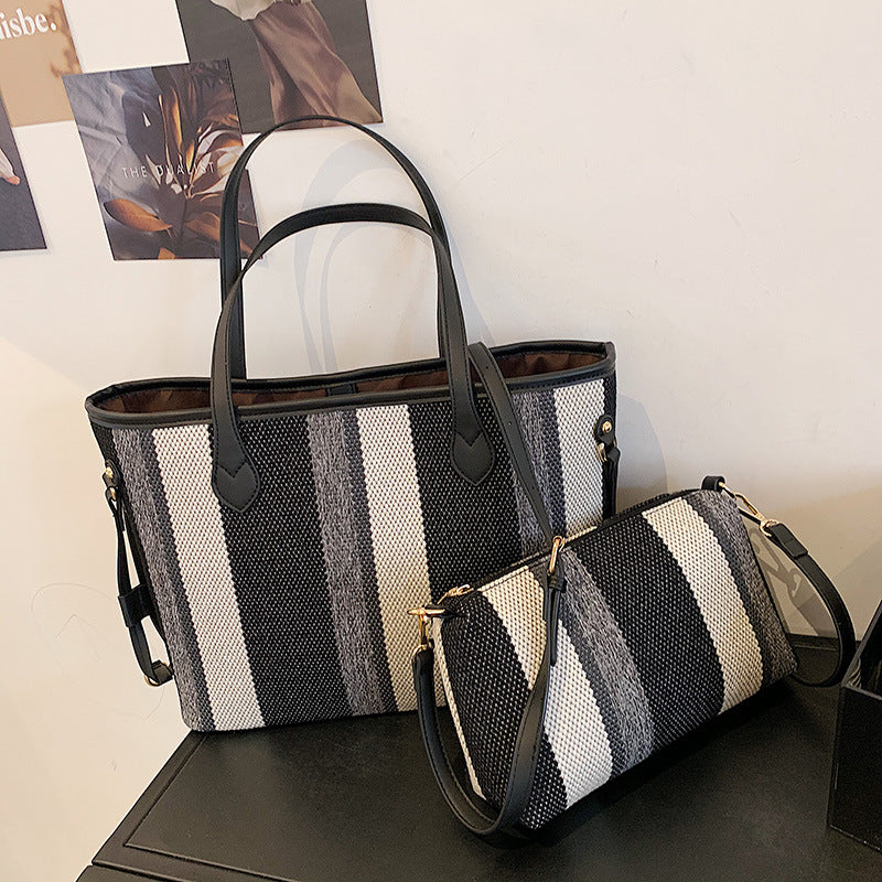 Women's Composite Fashionable Contrast Color Striped Commuter Shoulder Bags