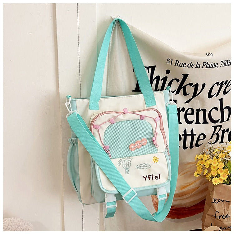 Contrast Color Versatile Large Capacity Junior High Good-looking Tuition Shoulder Bags