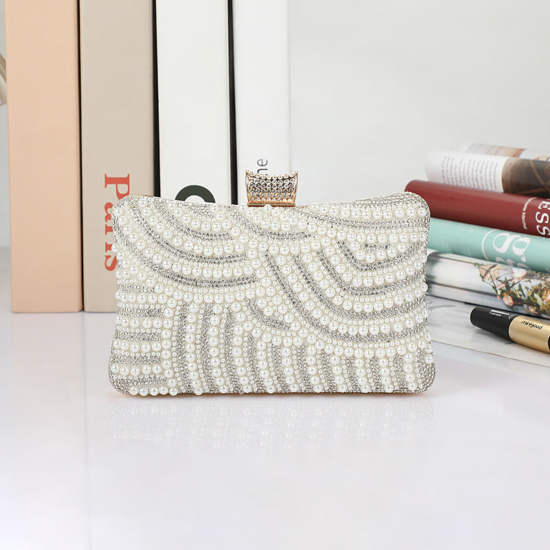 Dinner Fan Pearl Black White Female Evening Bags