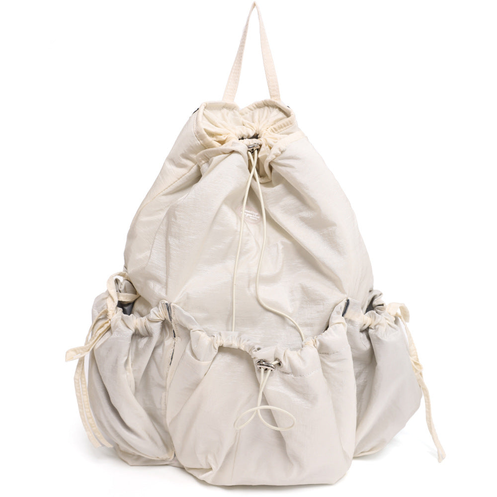 Women's Fashion Drawstring Korean Wrinkled Nylon Lightweight Backpacks