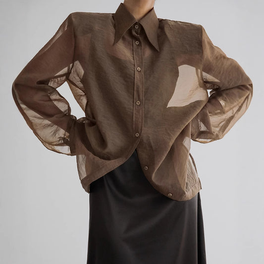 Women's Retro Yarn Loose Long Sleeve Shirt Blouses