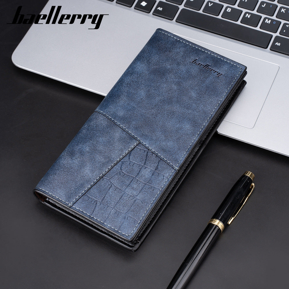 Men's Long Leather Patchwork Multiple Slots Zipper Bags