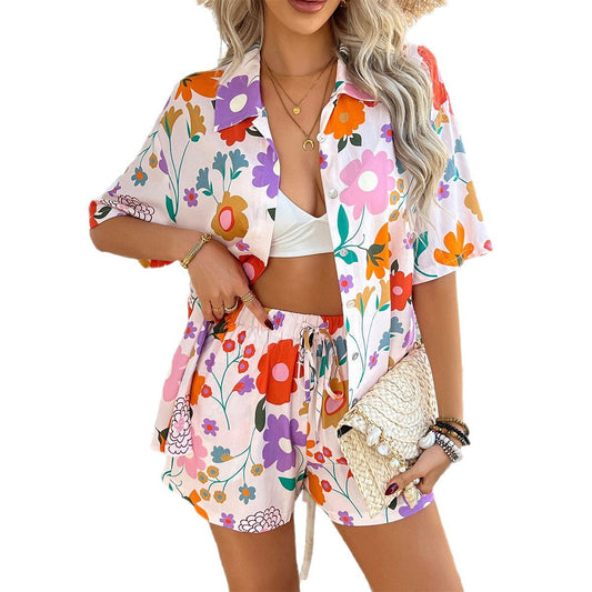 Women's Casual Vacation Style Printing Color Contrast Suits