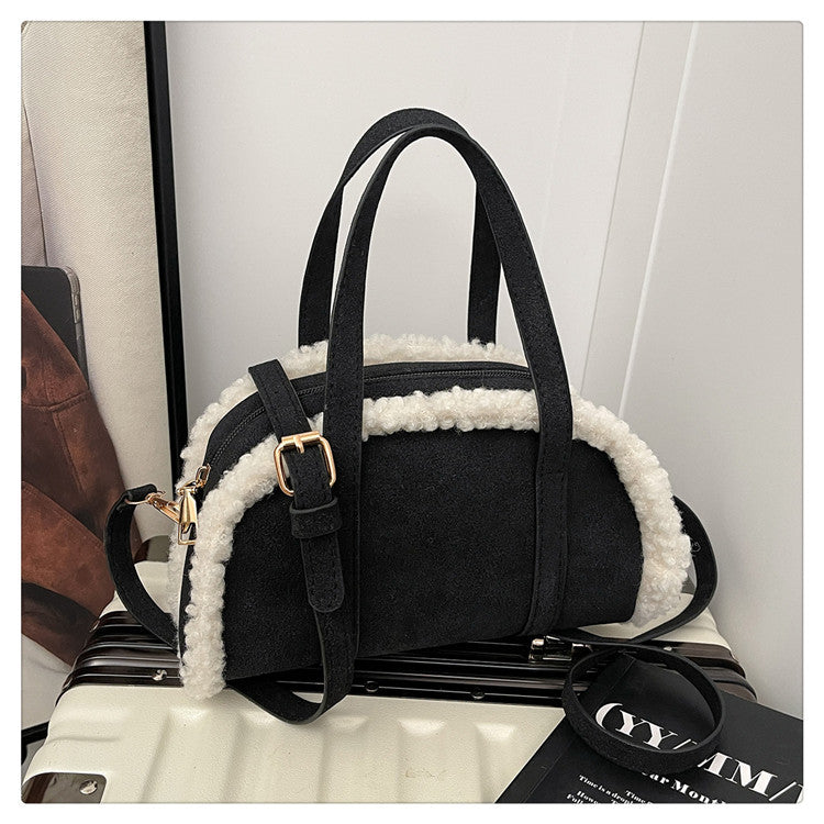 Lamb Wool Patchwork Retro Commuting Fashion Trendy Hand Women's Shoulder Bag