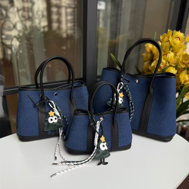 Women's Woolen Linen With Genuine Leather Top Layer Cowhide Women's Handbag