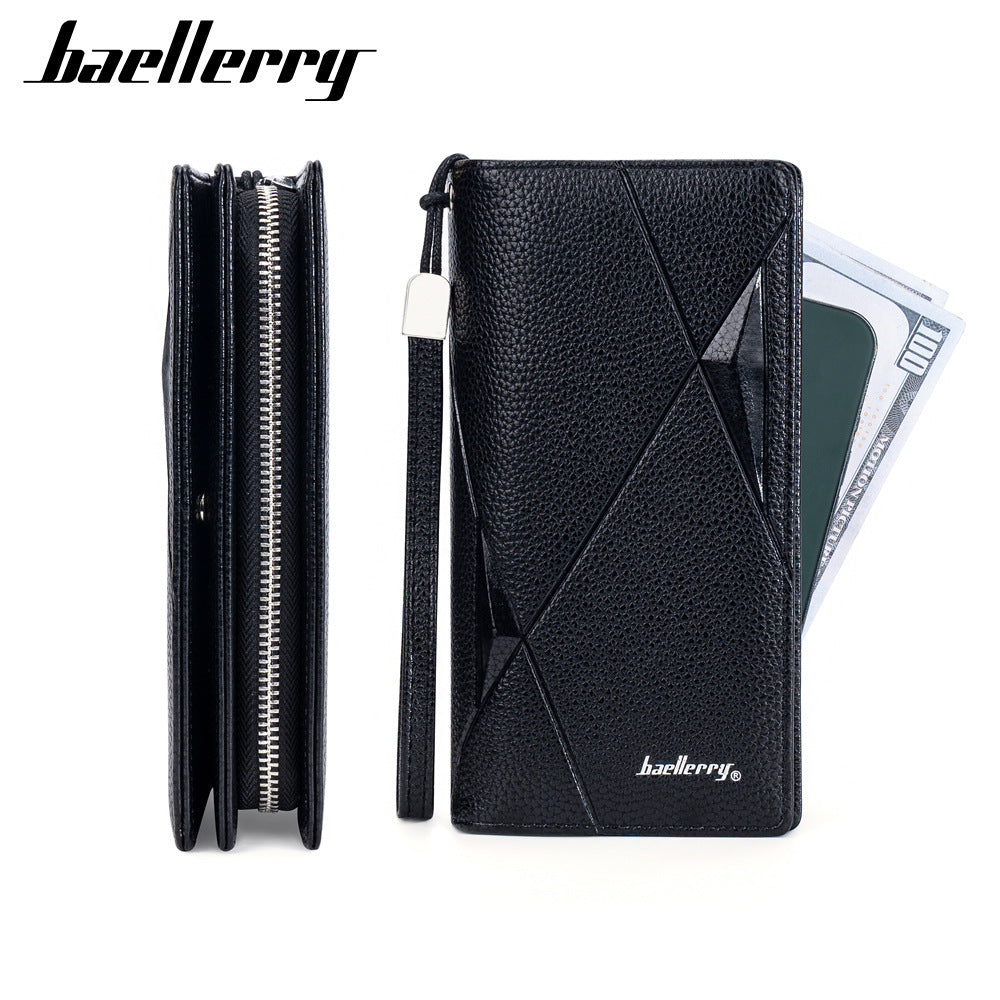 Men's Long Business Litchi Pattern Zipper Multi Men's Wallets