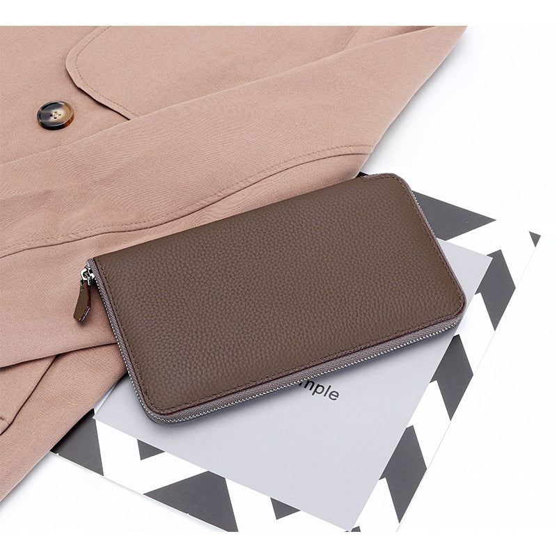 Women's High-grade Pure Cowhide Long Multifunctional Zipper Clutch Fashion Genuine Ladies Wallet