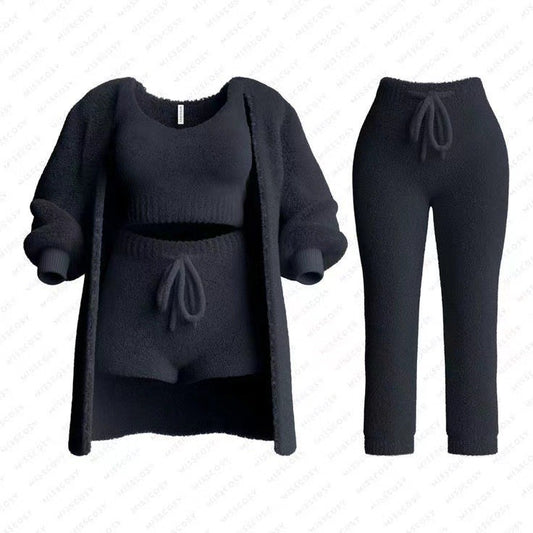 Knitted Plush Long Sleeve Set Three-piece Suits