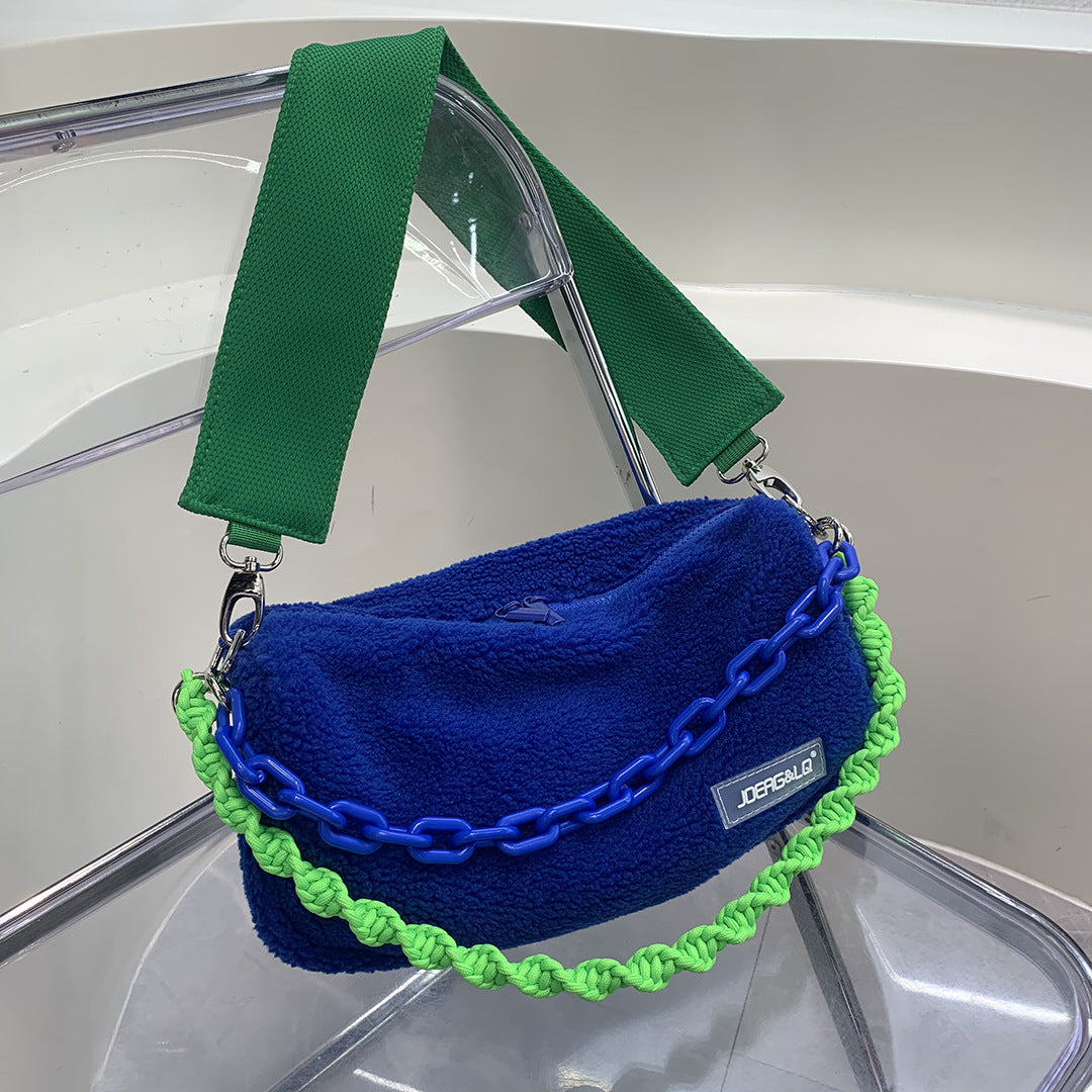 Women's Ge Plush Acrylic Chain Wide Strap Shoulder Bags