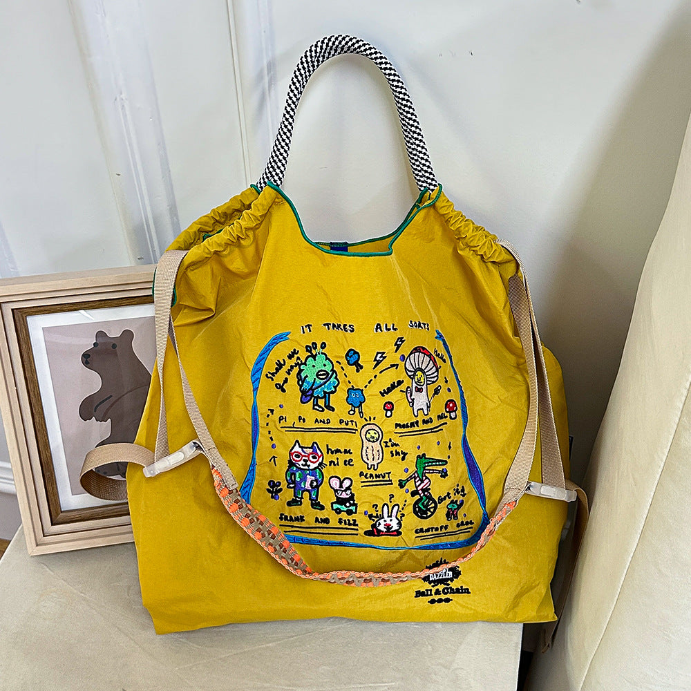 Nylon Needle Embroidered Fashion Commuter Large Capacity College Women's Shoulder Bag