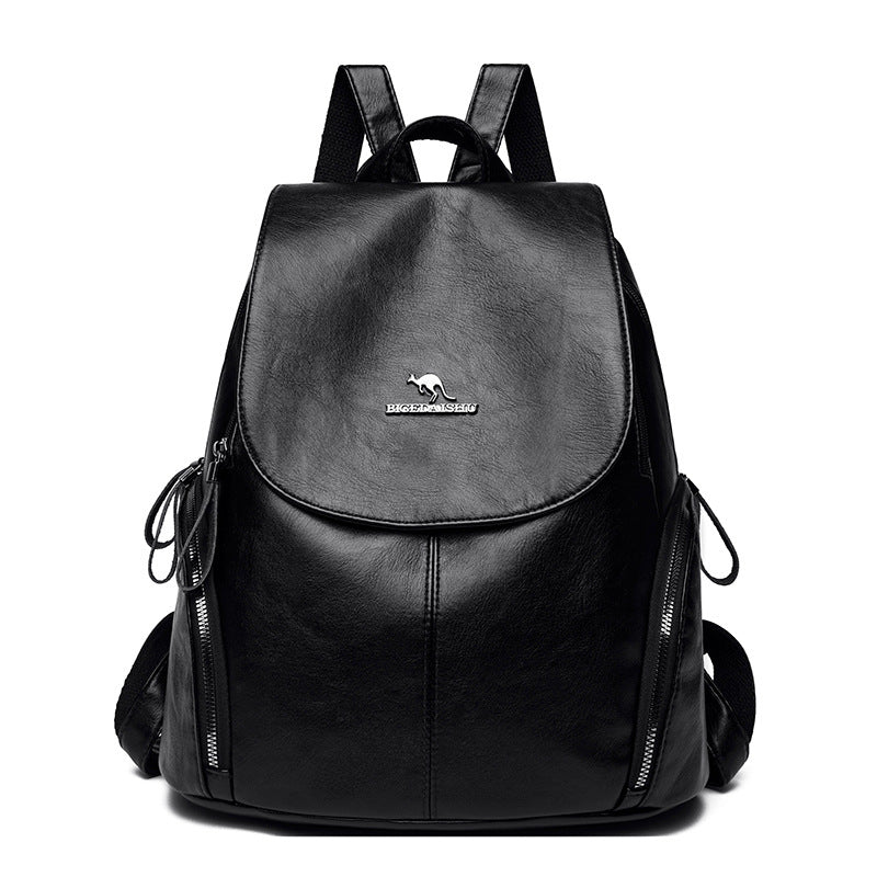 Women's Fashion Large Capacity Soft Leather Simple Backpacks