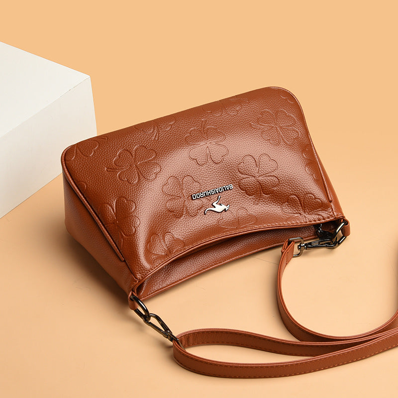 Women's Embossed Classy Mom Simple Portable Grandma Shoulder Bags