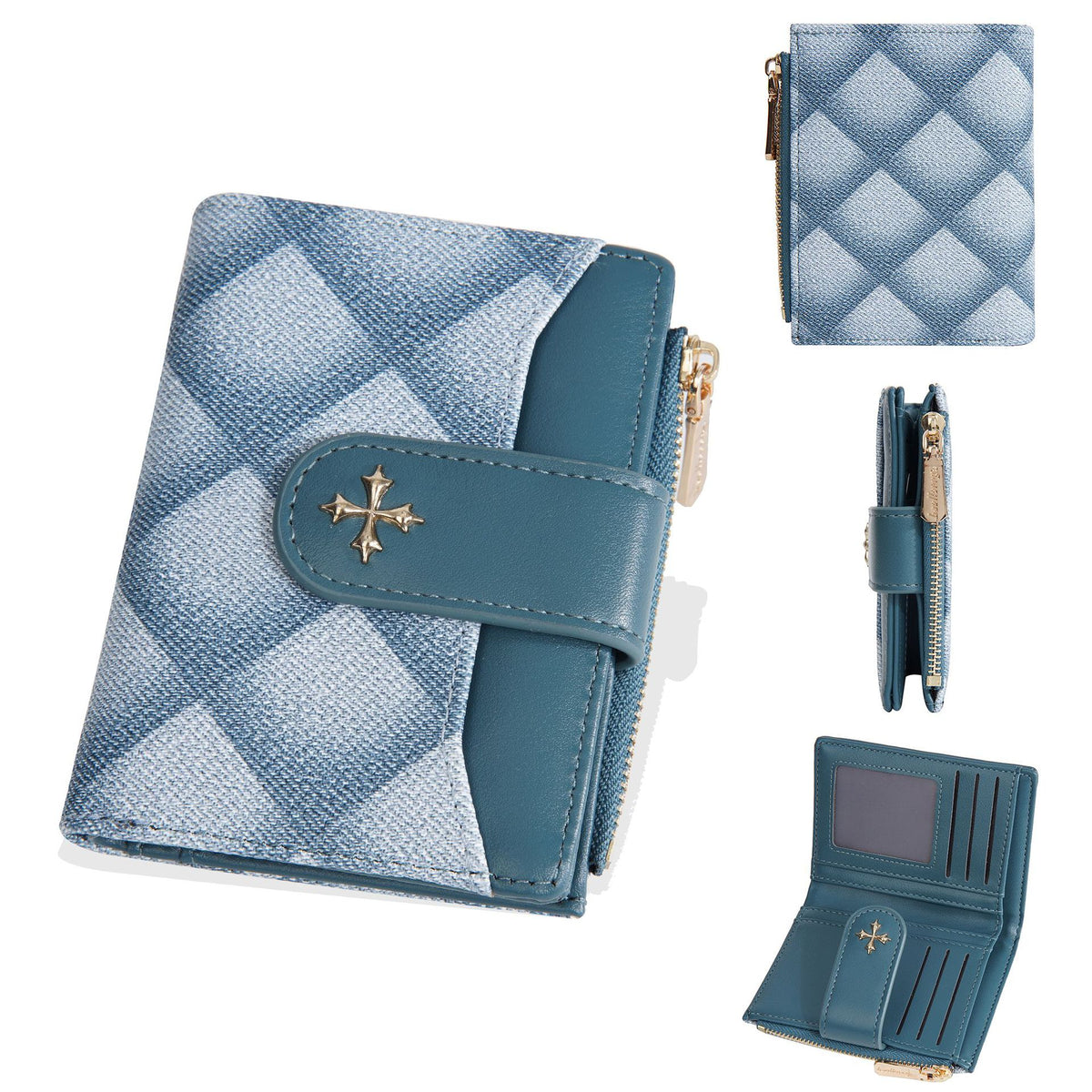 Women's Short Classic Style Two Fold Fashion Rhombus Ladies Wallet