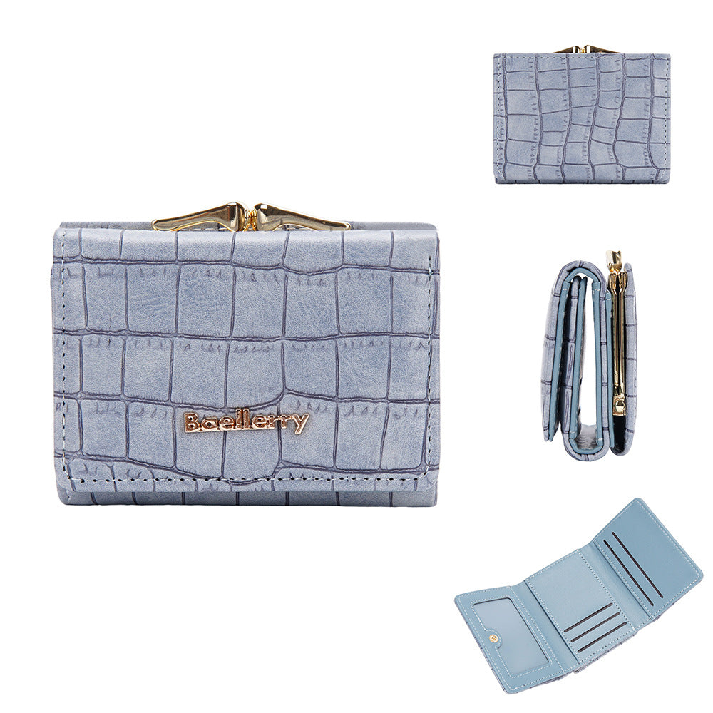 Women's Short Korean Style Stone Pattern Three Fold Ladies Wallet
