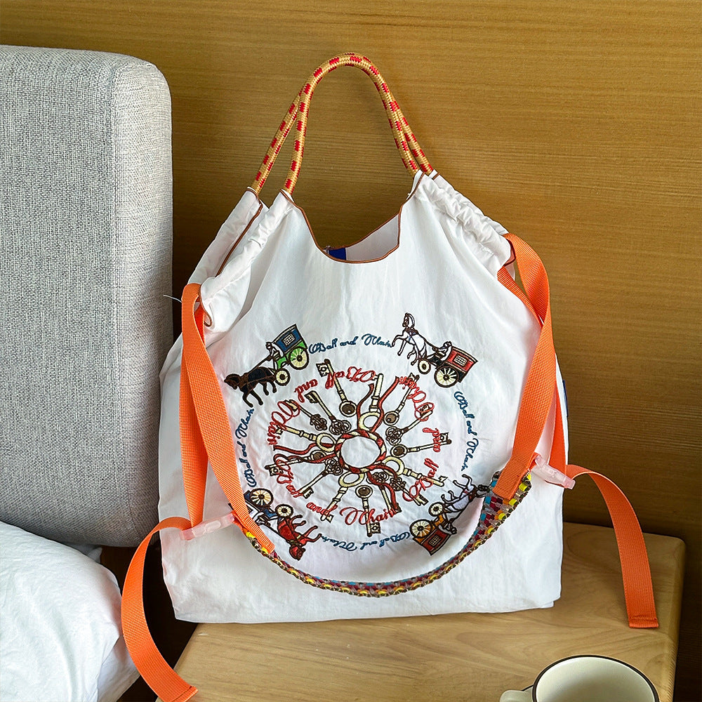 Nylon Needle Embroidered Fashion Commuter Large Capacity College Women's Shoulder Bag