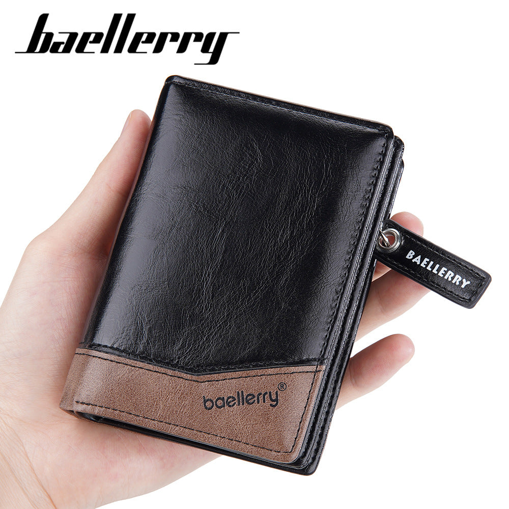 Men's Short Retro Multiple Slots Zipper Color Men's Wallet
