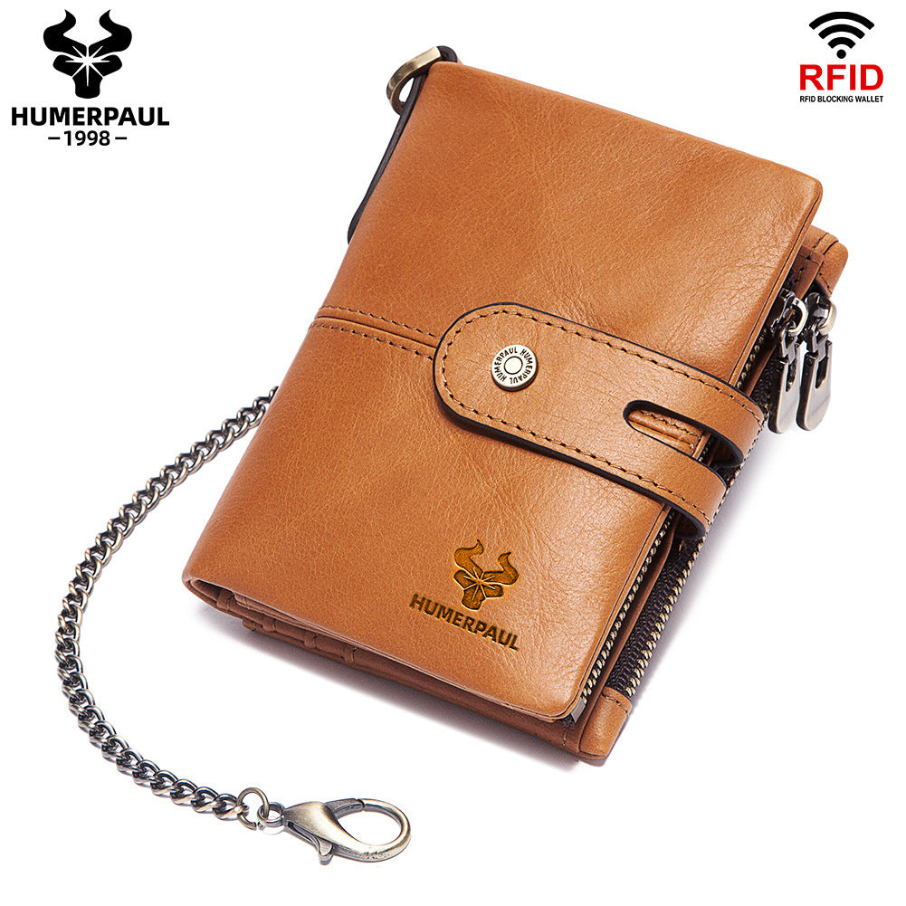 Swiping Zipper Hasp Multiple Slots First Men's Wallets