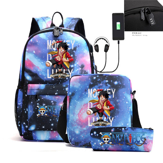 Women's & Men's & Cartoon One Piece Password Pencil Middle School Students' Schoolbags