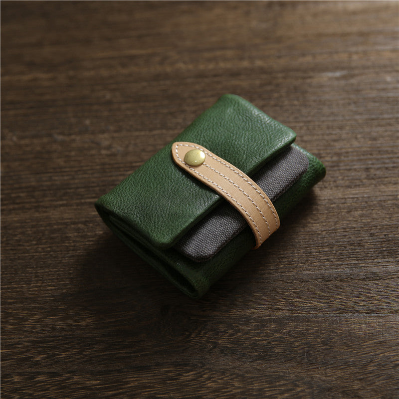 Men's Handmade Short Genuine Leather Trifold First Men's Wallet