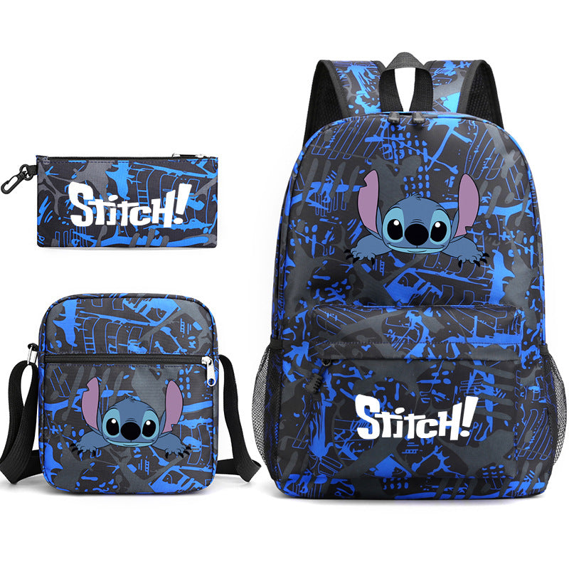 Star Stitch Pencil Black Three-piece Set Backpacks