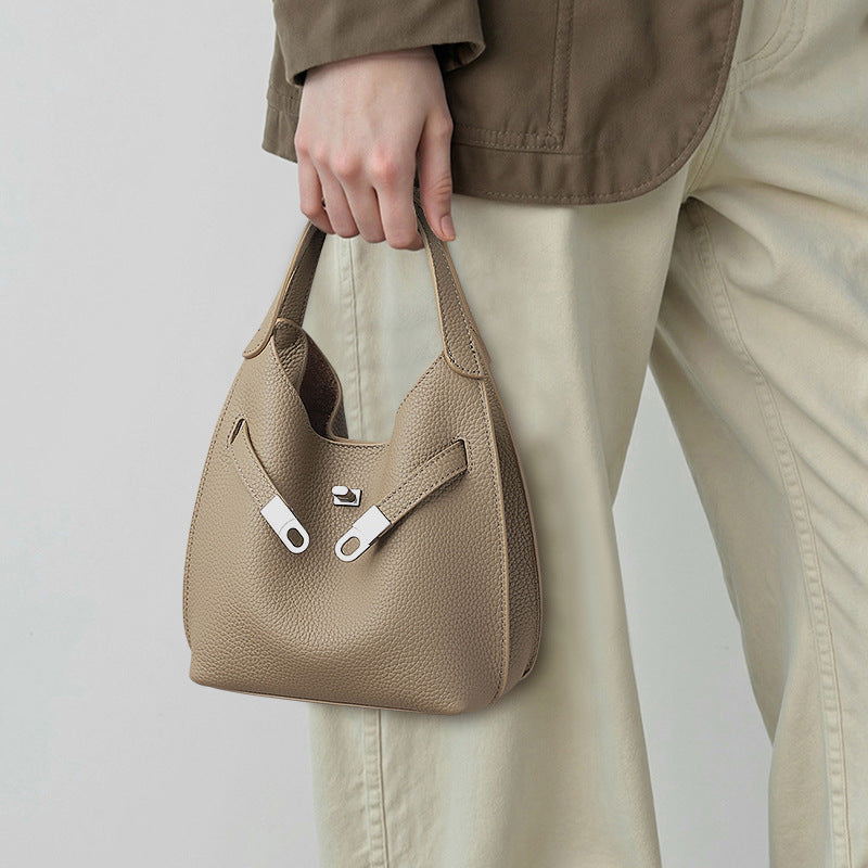 Women's Genuine Leather Portable Vegetable Basket High-grade Bags