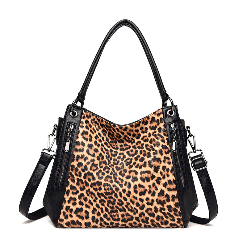 Women's Fashion Leopard Print Zebra Leather Soft Women's Handbag