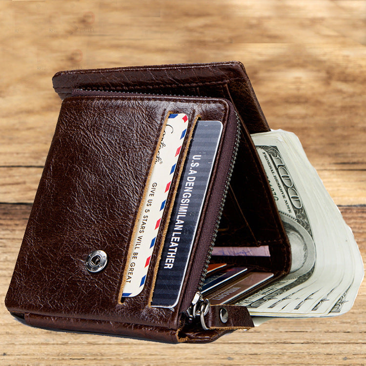 Men's Black Angel Retro Crazy Horse Leather Men's Wallets