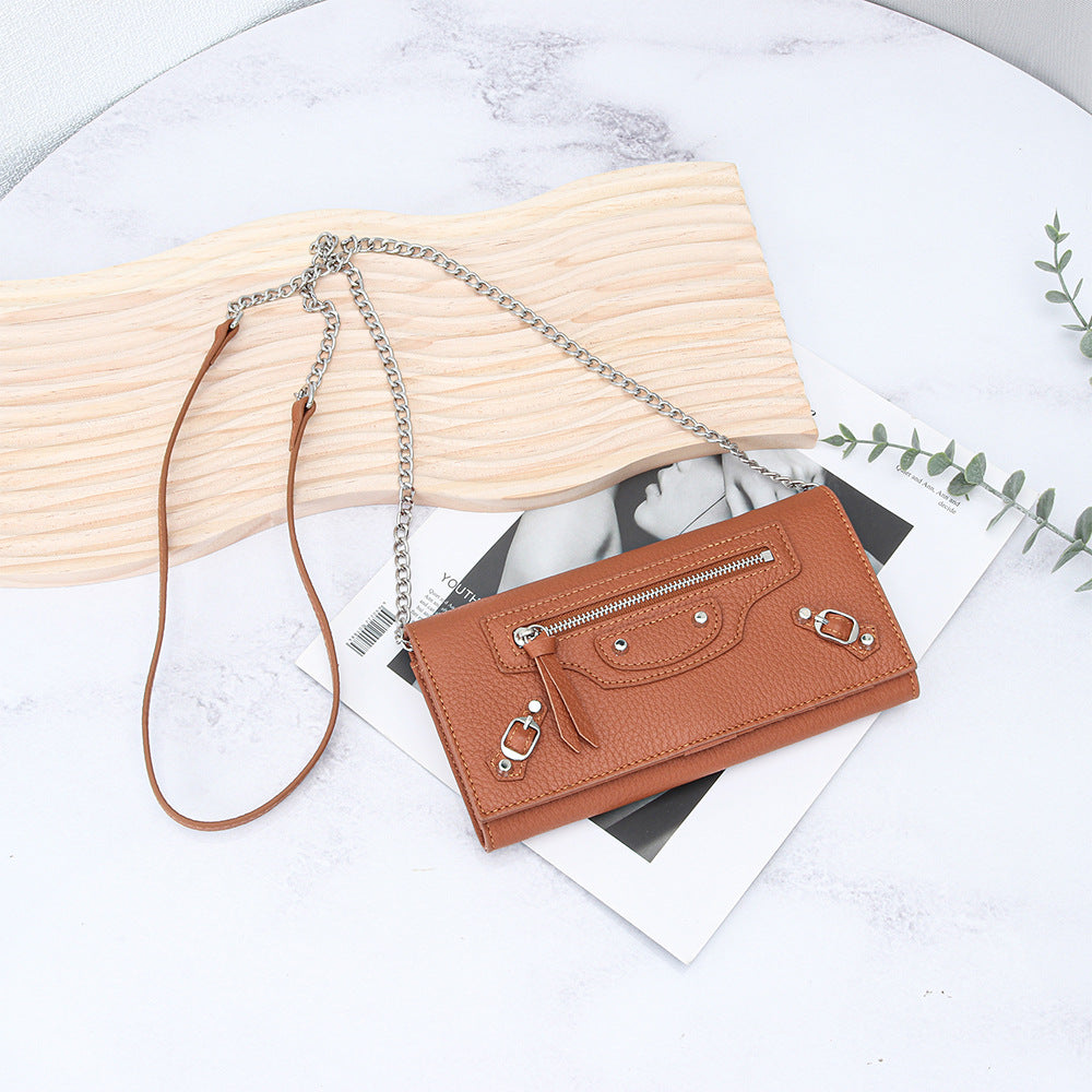 Women's Leather Motorcycle Rivet Chain Light Luxury Fashion Clutch Women's Messenger Bag